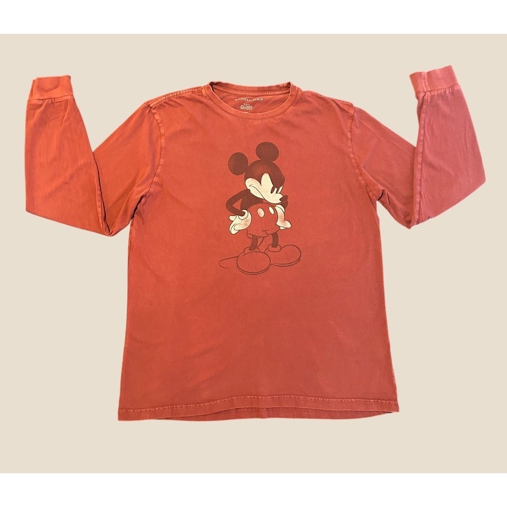 American Eagle Disney Mickey Mouse Long Sleeve Graphic T-Shirt Red Medium 1509